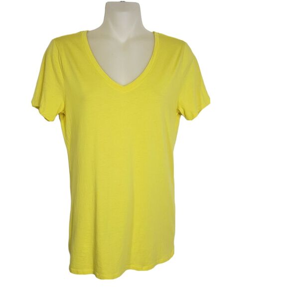 Ann Taylor Loft Womens T Shirt Small Yellow Live Love Short Sleeve V Neck Modal - Picture 1 of 8